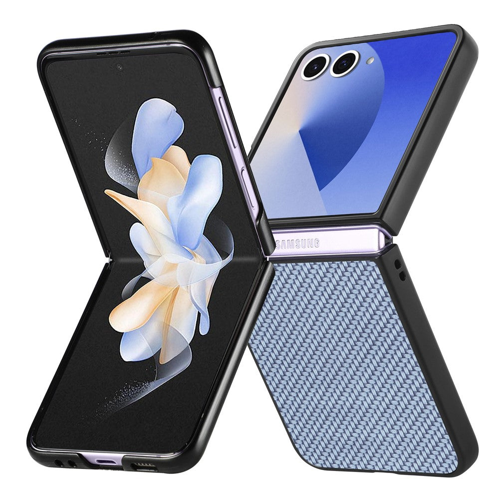 For Samsung Galaxy Z Flip7 5G Case Carbon Fiber Texture PU+PC+TPU Phone Back Cover - Blue