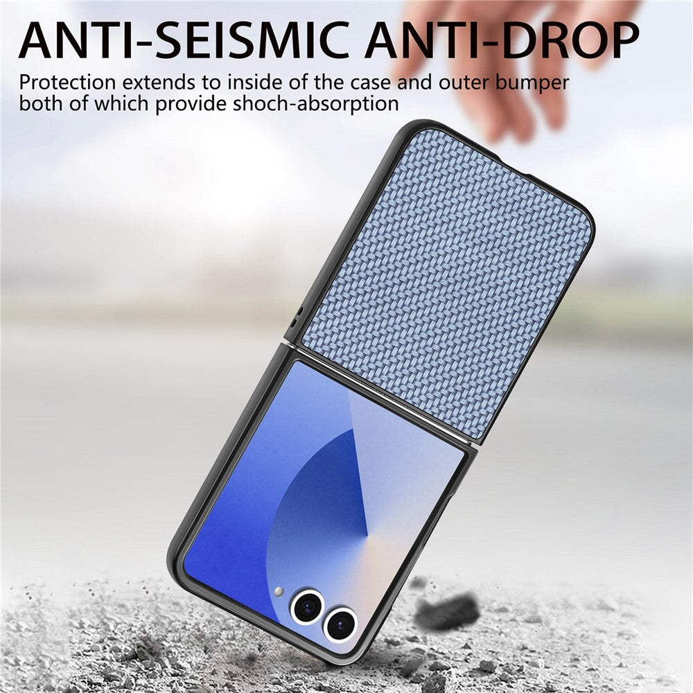 For Samsung Galaxy Z Flip7 5G Case Carbon Fiber Texture PU+PC+TPU Phone Back Cover - Blue