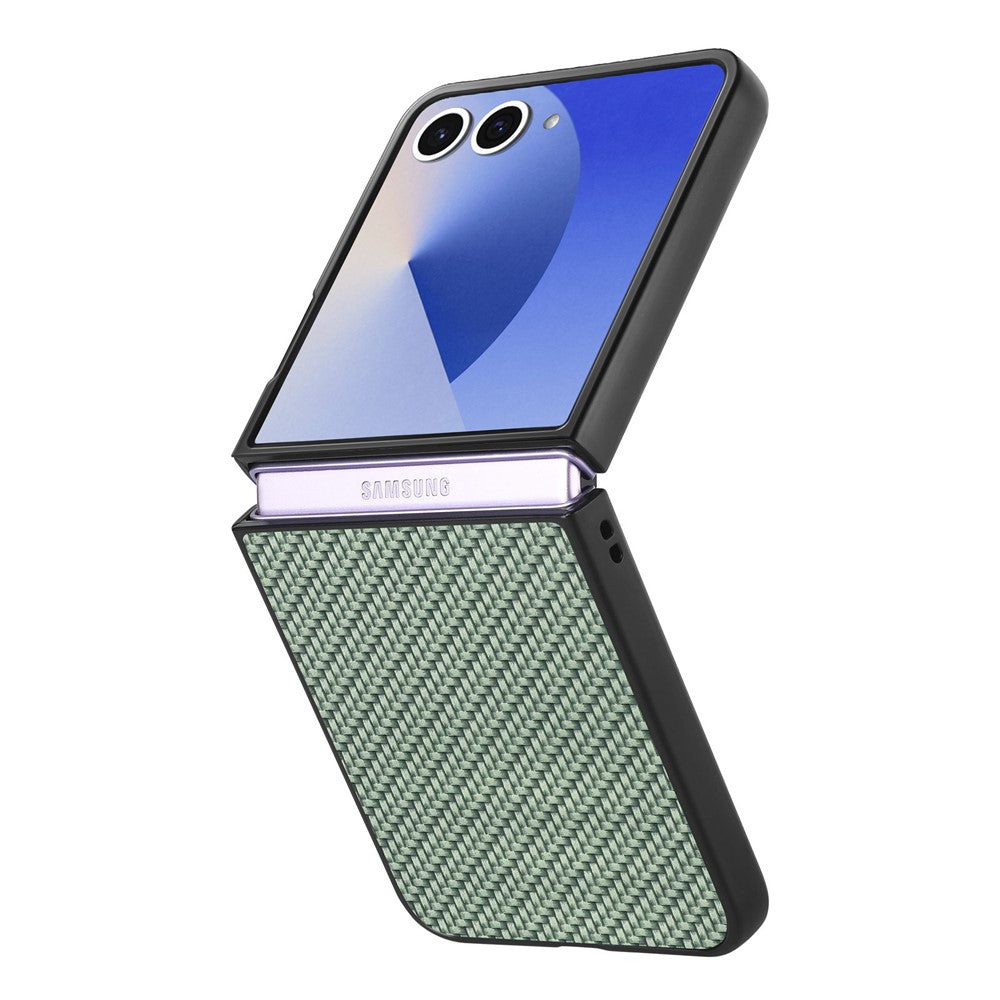 For Samsung Galaxy Z Flip7 5G Case Carbon Fiber Texture PU+PC+TPU Phone Back Cover - Green