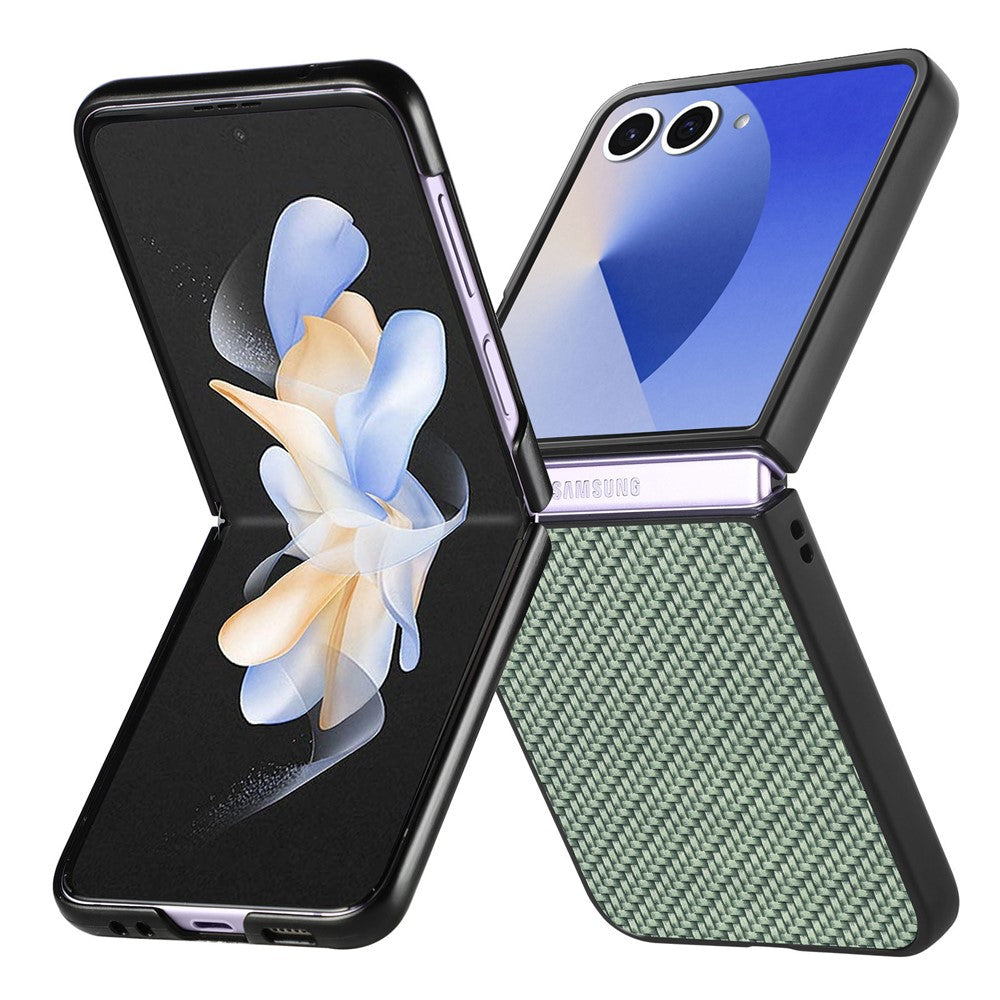For Samsung Galaxy Z Flip7 5G Case Carbon Fiber Texture PU+PC+TPU Phone Back Cover - Green
