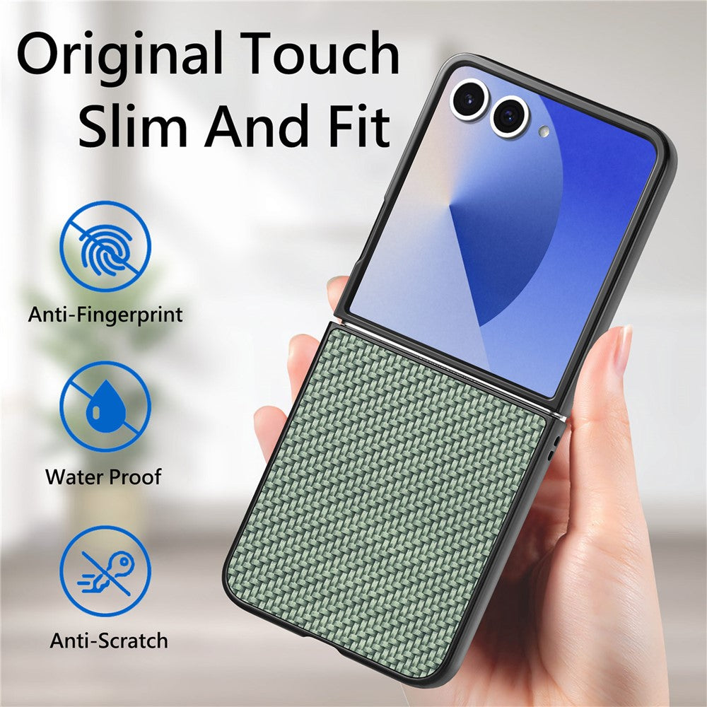 For Samsung Galaxy Z Flip7 5G Case Carbon Fiber Texture PU+PC+TPU Phone Back Cover - Green