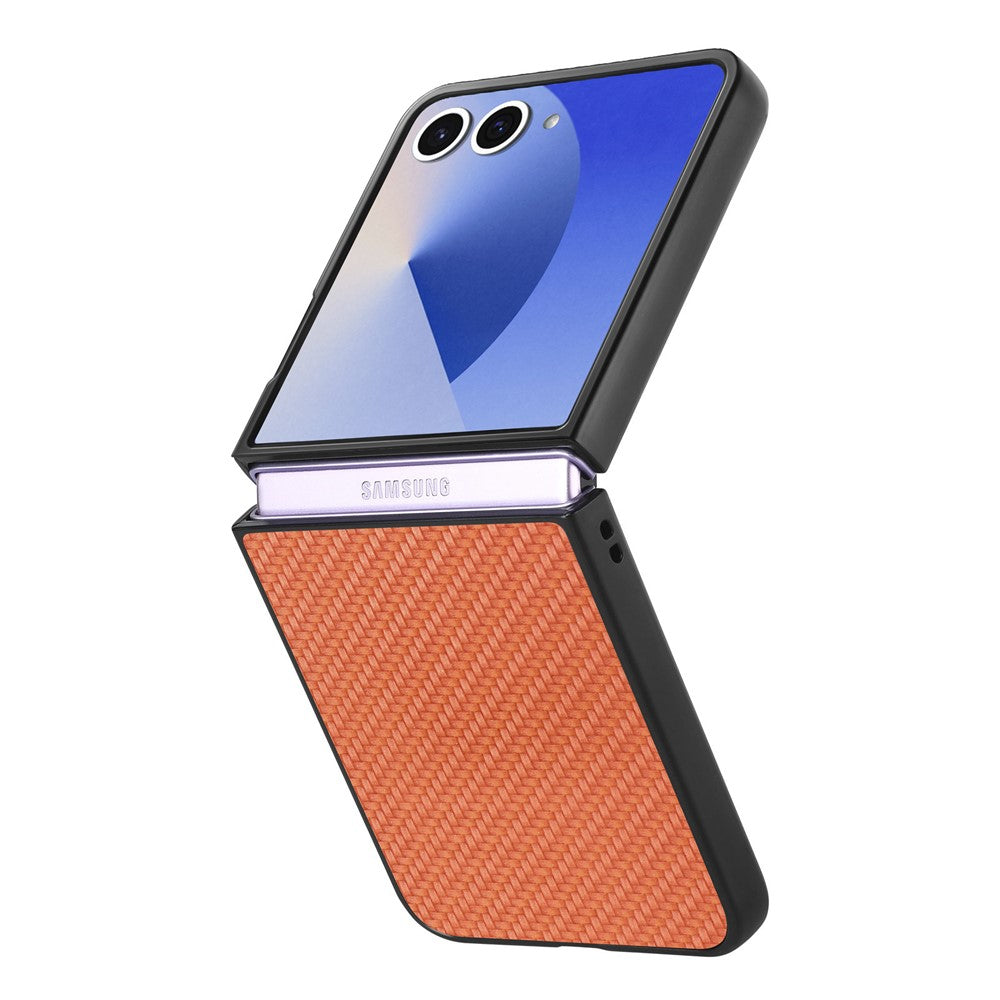 For Samsung Galaxy Z Flip7 5G Case Carbon Fiber Texture PU+PC+TPU Phone Back Cover - Brown