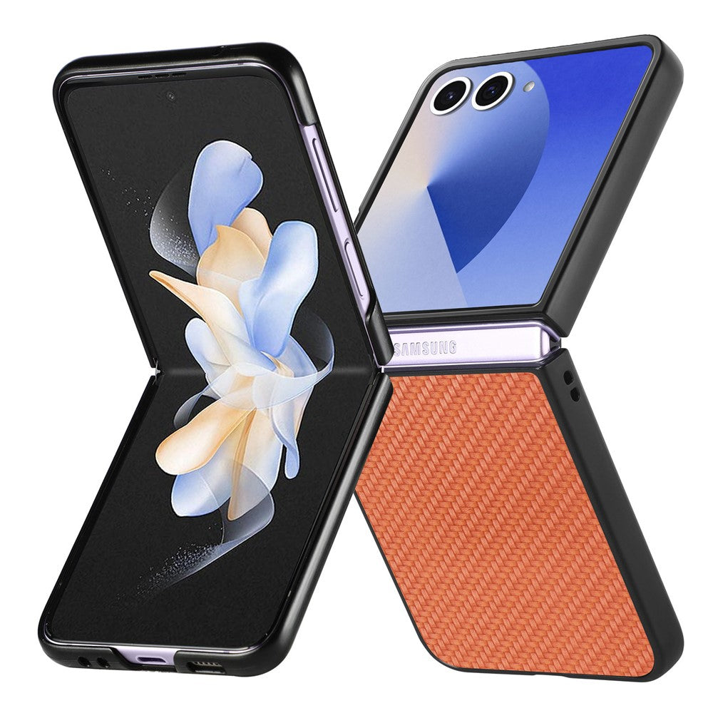 For Samsung Galaxy Z Flip7 5G Case Carbon Fiber Texture PU+PC+TPU Phone Back Cover - Brown