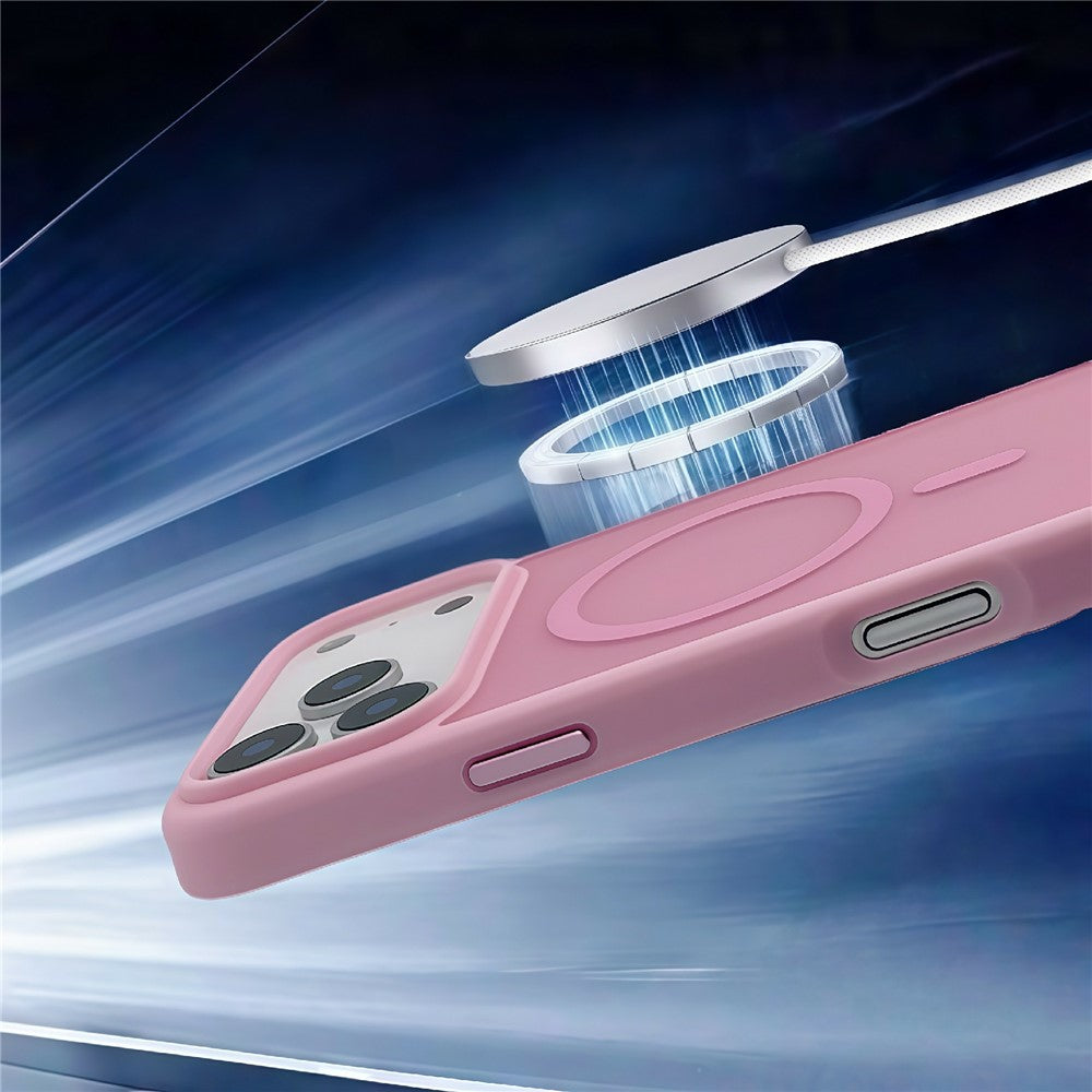 For iPhone 17 Pro Max Magnetic Case Skin Touch TPU Acrylic Phone Back Cover - Pink