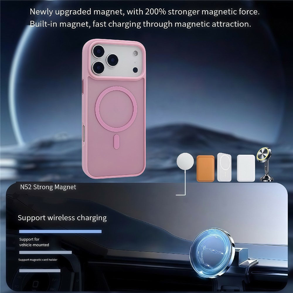 For iPhone 17 Pro Max Magnetic Case Skin Touch TPU Acrylic Phone Back Cover - Pink