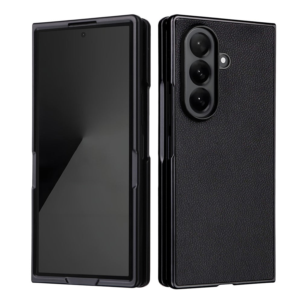 For Samsung Galaxy Z Fold7 5G Case Litchi Texture Leather + Hard PC Phone Cover - Black