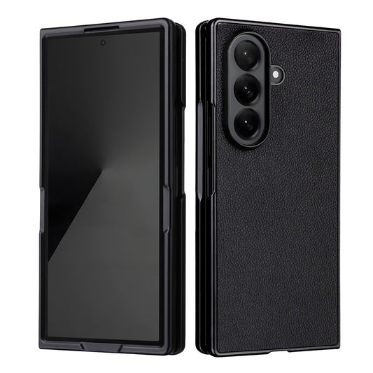 For Samsung Galaxy Z Fold7 5G Case Litchi Texture Leather + Hard PC Phone Cover - Black