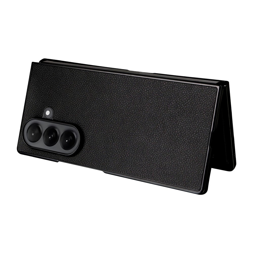 For Samsung Galaxy Z Fold7 5G Case Litchi Texture Leather + Hard PC Phone Cover - Black