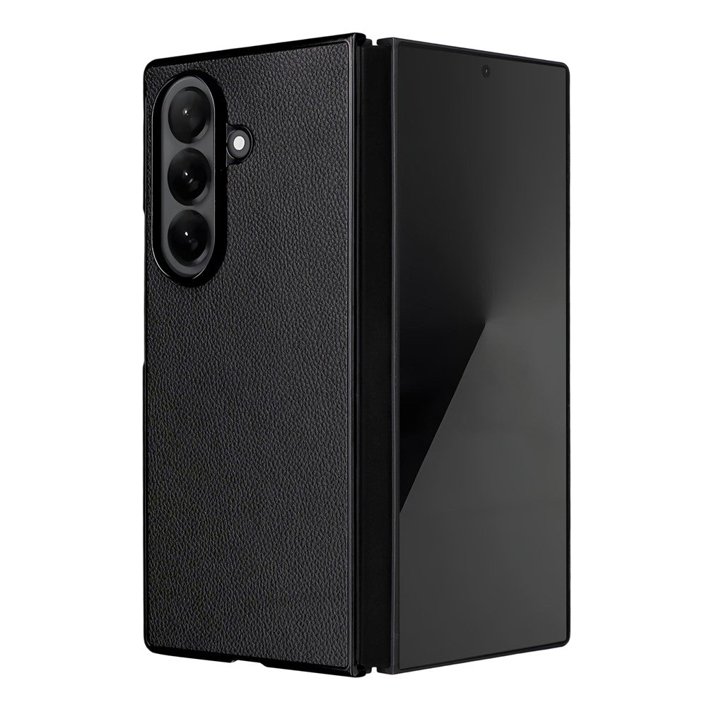 For Samsung Galaxy Z Fold7 5G Case Litchi Texture Leather + Hard PC Phone Cover - Black