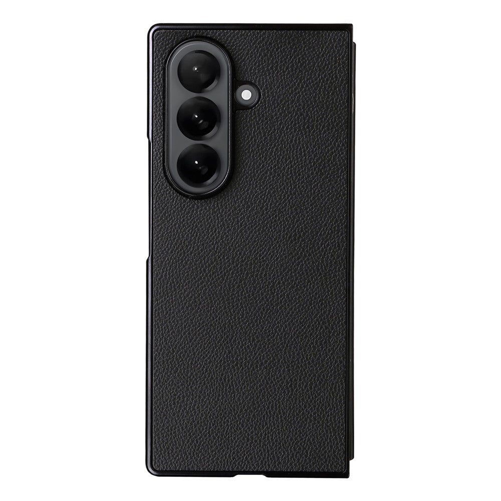 For Samsung Galaxy Z Fold7 5G Case Litchi Texture Leather + Hard PC Phone Cover - Black