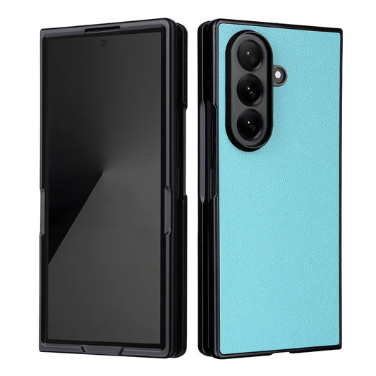 For Samsung Galaxy Z Fold7 5G Case Litchi Texture Leather + Hard PC Phone Cover - Baby Blue