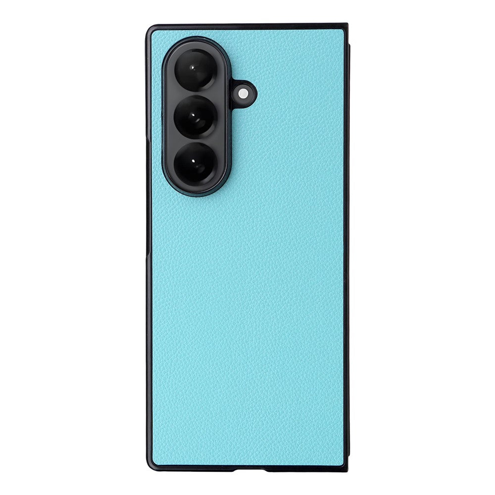 For Samsung Galaxy Z Fold7 5G Case Litchi Texture Leather + Hard PC Phone Cover - Baby Blue
