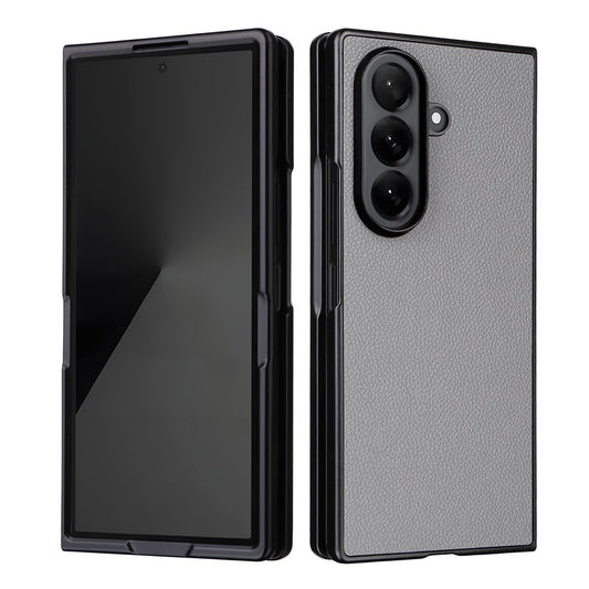 For Samsung Galaxy Z Fold7 5G Case Litchi Texture Leather + Hard PC Phone Cover - Grey