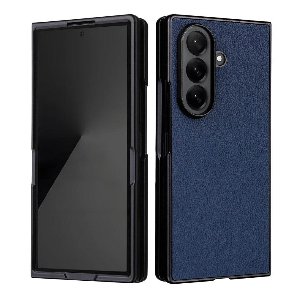 For Samsung Galaxy Z Fold7 5G Case Litchi Texture Leather + Hard PC Phone Cover - Dark Blue