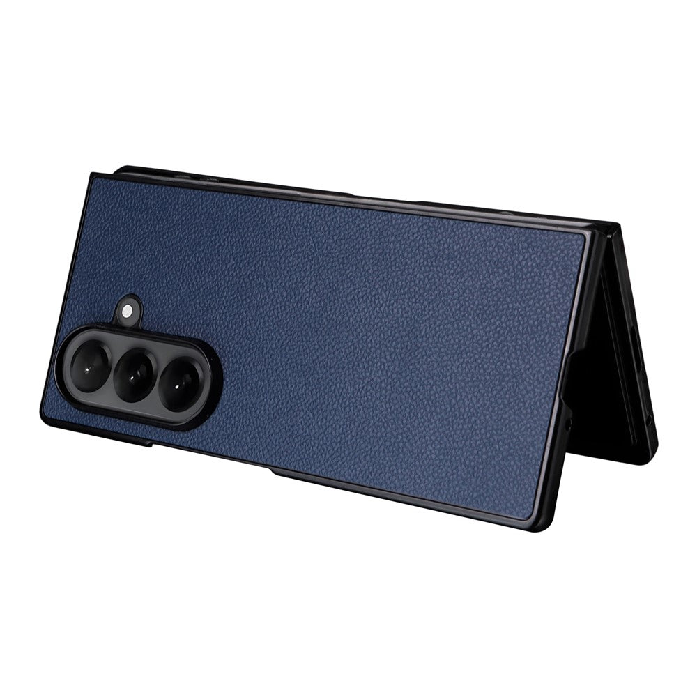 For Samsung Galaxy Z Fold7 5G Case Litchi Texture Leather + Hard PC Phone Cover - Dark Blue