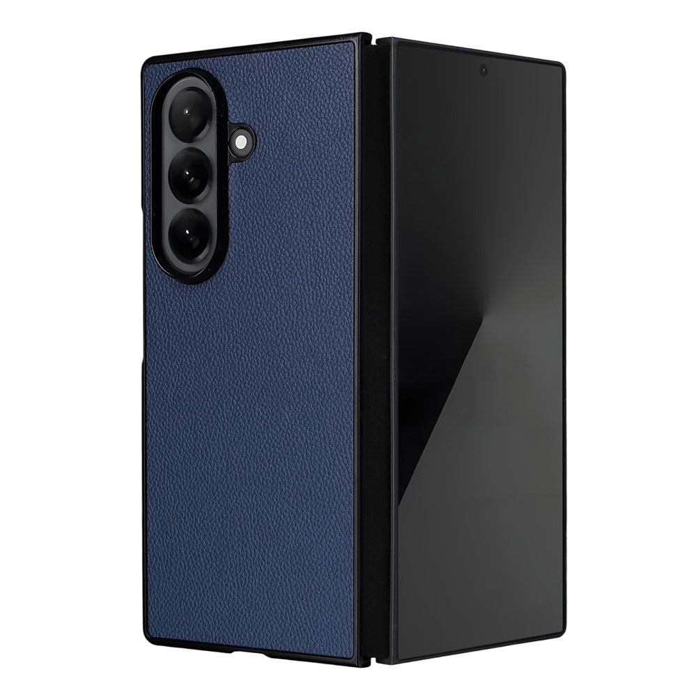 For Samsung Galaxy Z Fold7 5G Case Litchi Texture Leather + Hard PC Phone Cover - Dark Blue