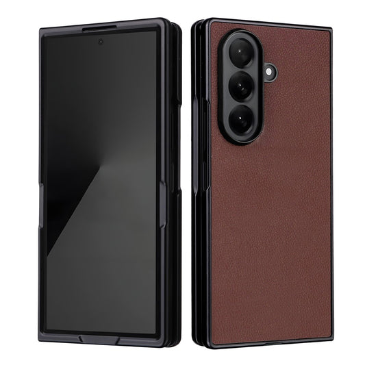 For Samsung Galaxy Z Fold7 5G Case Litchi Texture Leather + Hard PC Phone Cover - Brown