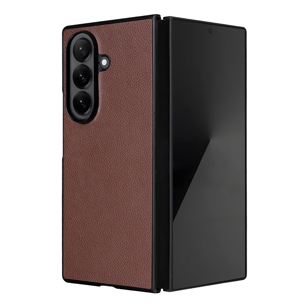 For Samsung Galaxy Z Fold7 5G Case Litchi Texture Leather + Hard PC Phone Cover - Brown
