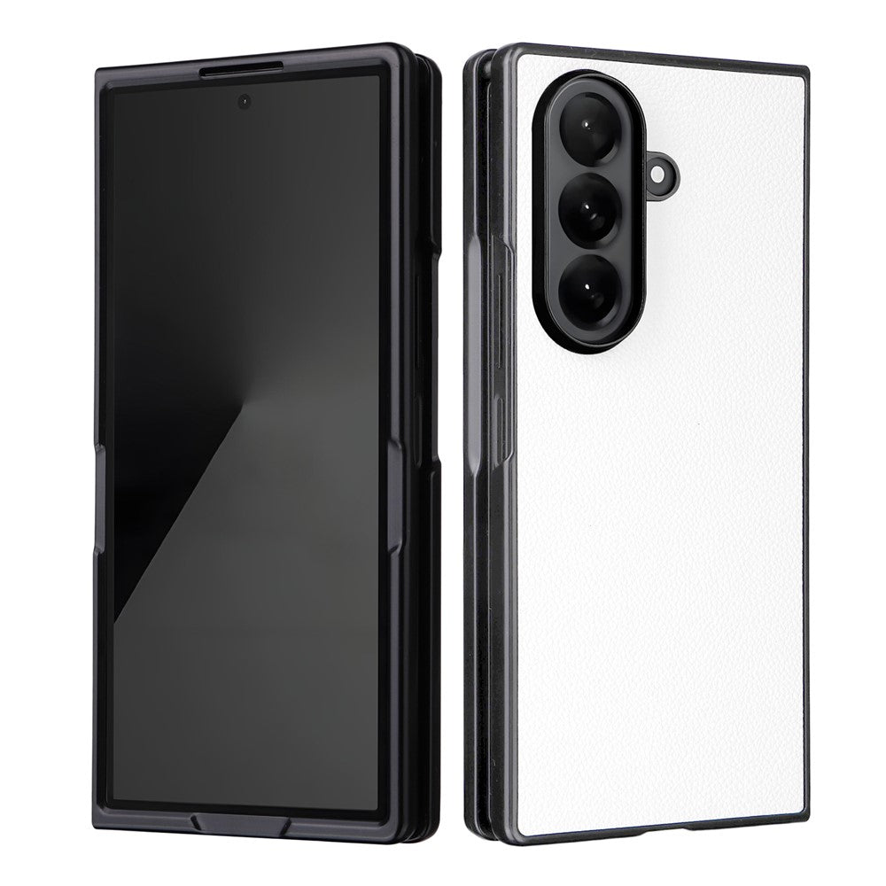 For Samsung Galaxy Z Fold7 5G Case Litchi Texture Leather + Hard PC Phone Cover - White