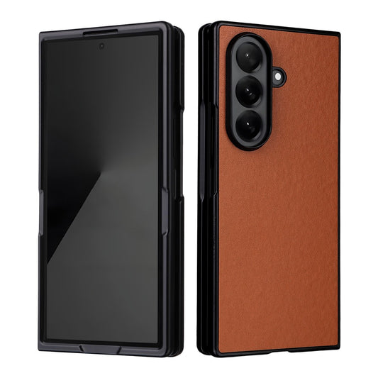 For Samsung Galaxy Z Fold7 5G Case PU Leather Hard PC Protective Phone Cover - Brown