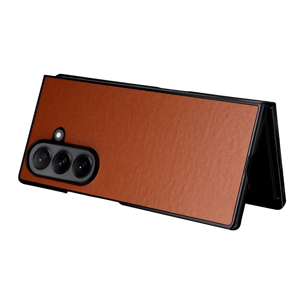 For Samsung Galaxy Z Fold7 5G Case PU Leather Hard PC Protective Phone Cover - Brown
