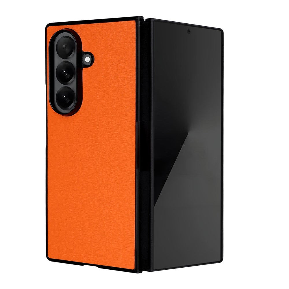 For Samsung Galaxy Z Fold7 5G Case PU Leather Hard PC Protective Phone Cover - Orange