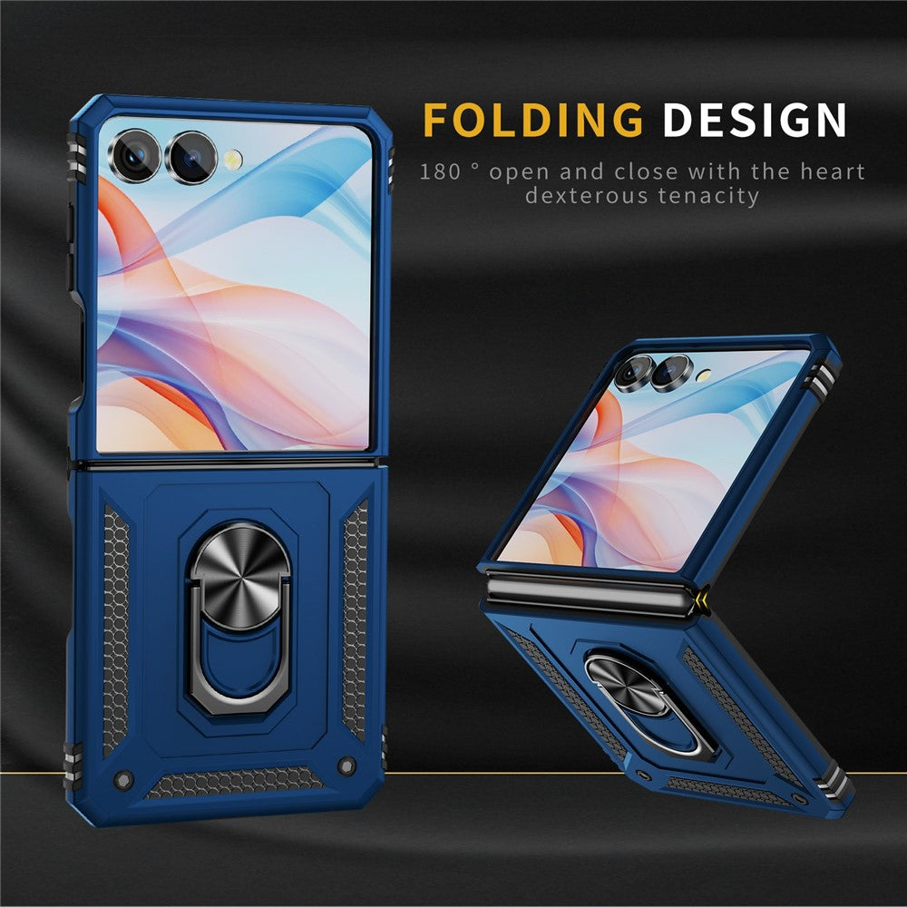 For Samsung Galaxy Z Flip7 5G Case TPU + PC Phone Cover with Ring Kickstand Drop Protection - Blue