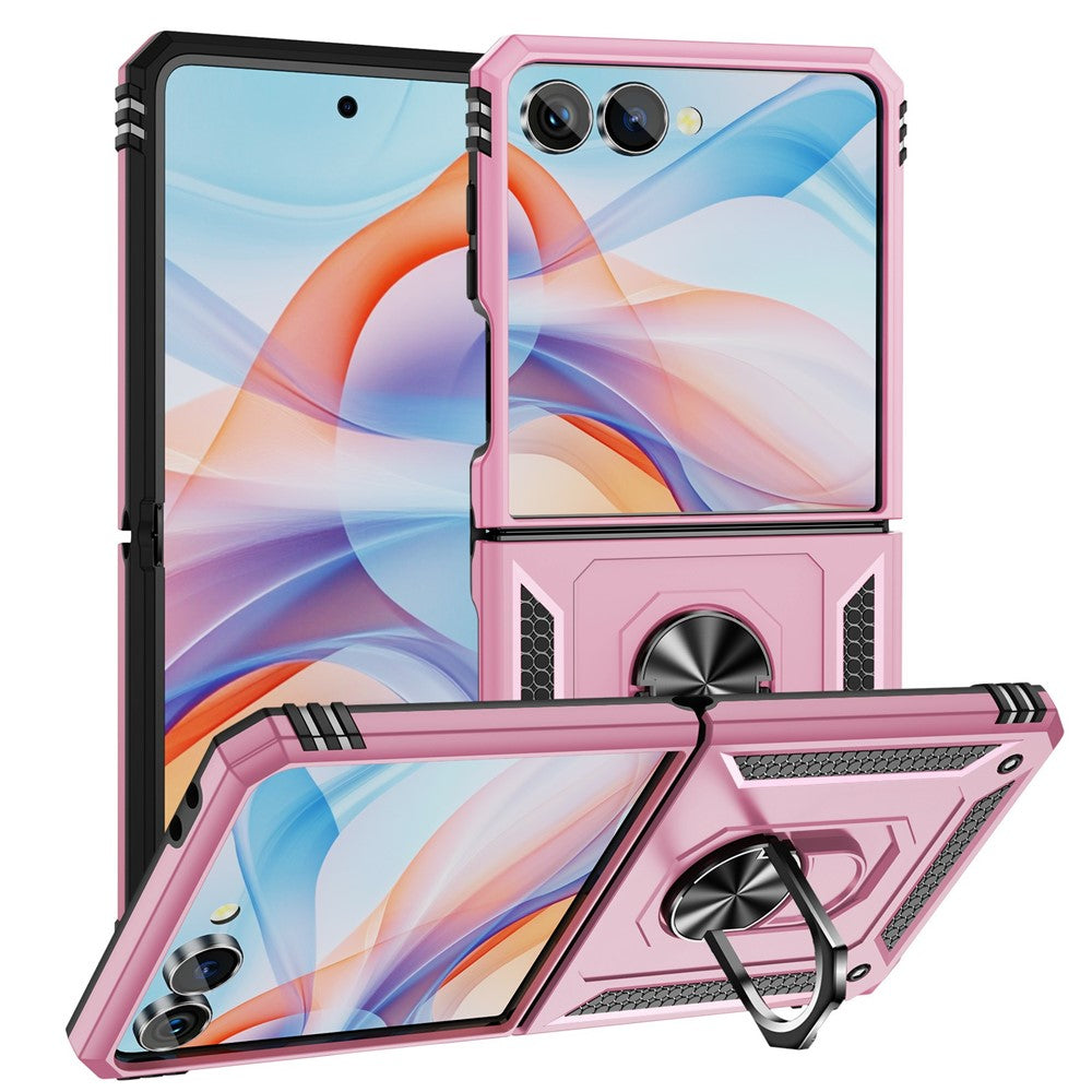 For Samsung Galaxy Z Flip7 5G Case TPU + PC Phone Cover with Ring Kickstand Drop Protection - Pink