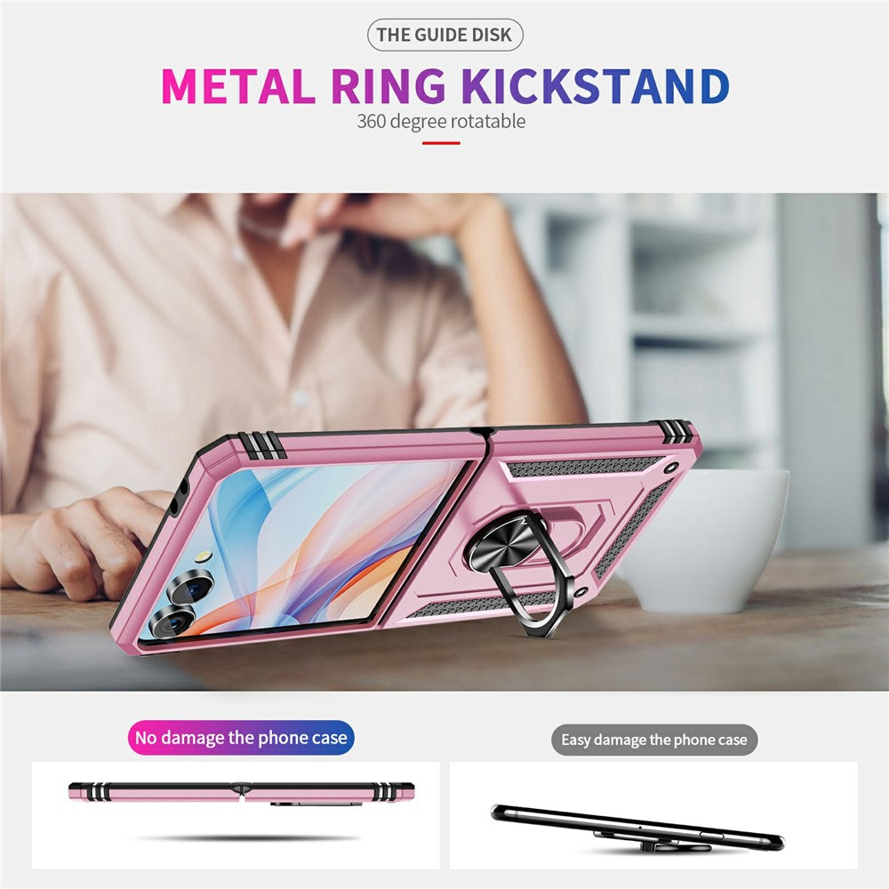 For Samsung Galaxy Z Flip7 5G Case TPU + PC Phone Cover with Ring Kickstand Drop Protection - Pink