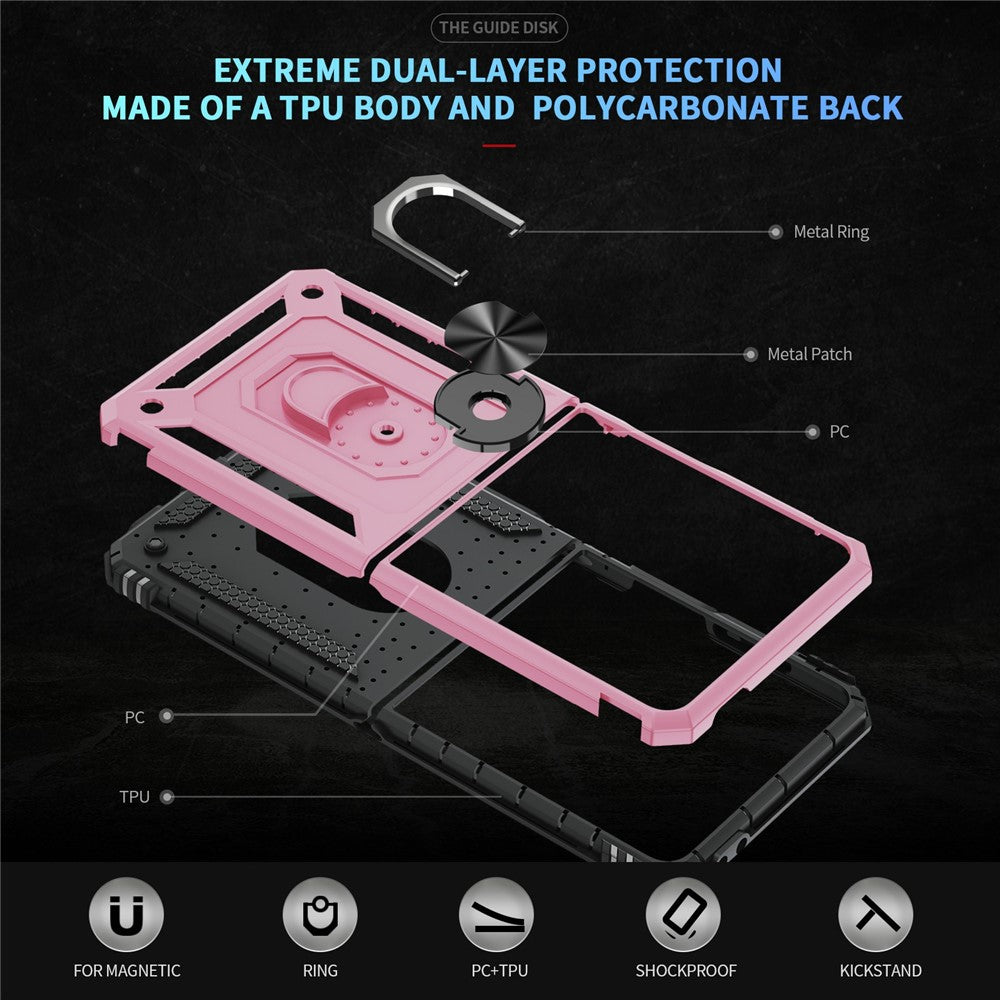 For Samsung Galaxy Z Flip7 5G Case TPU + PC Phone Cover with Ring Kickstand Drop Protection - Pink