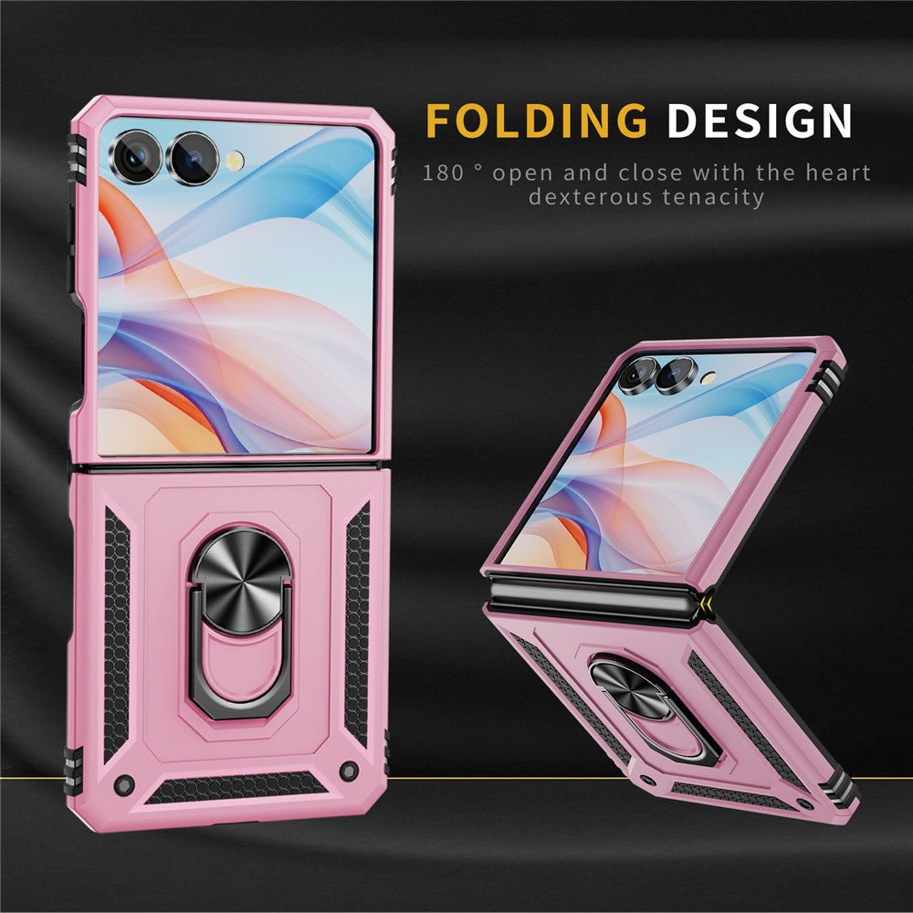 For Samsung Galaxy Z Flip7 5G Case TPU + PC Phone Cover with Ring Kickstand Drop Protection - Pink