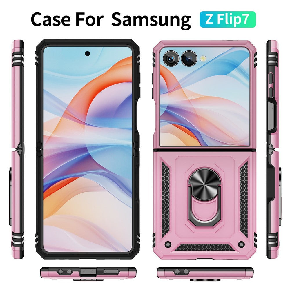 For Samsung Galaxy Z Flip7 5G Case TPU + PC Phone Cover with Ring Kickstand Drop Protection - Pink