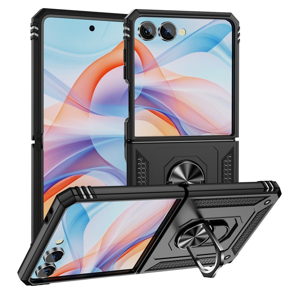 For Samsung Galaxy Z Flip7 5G Case TPU + PC Phone Cover with Ring Kickstand Drop Protection - Black