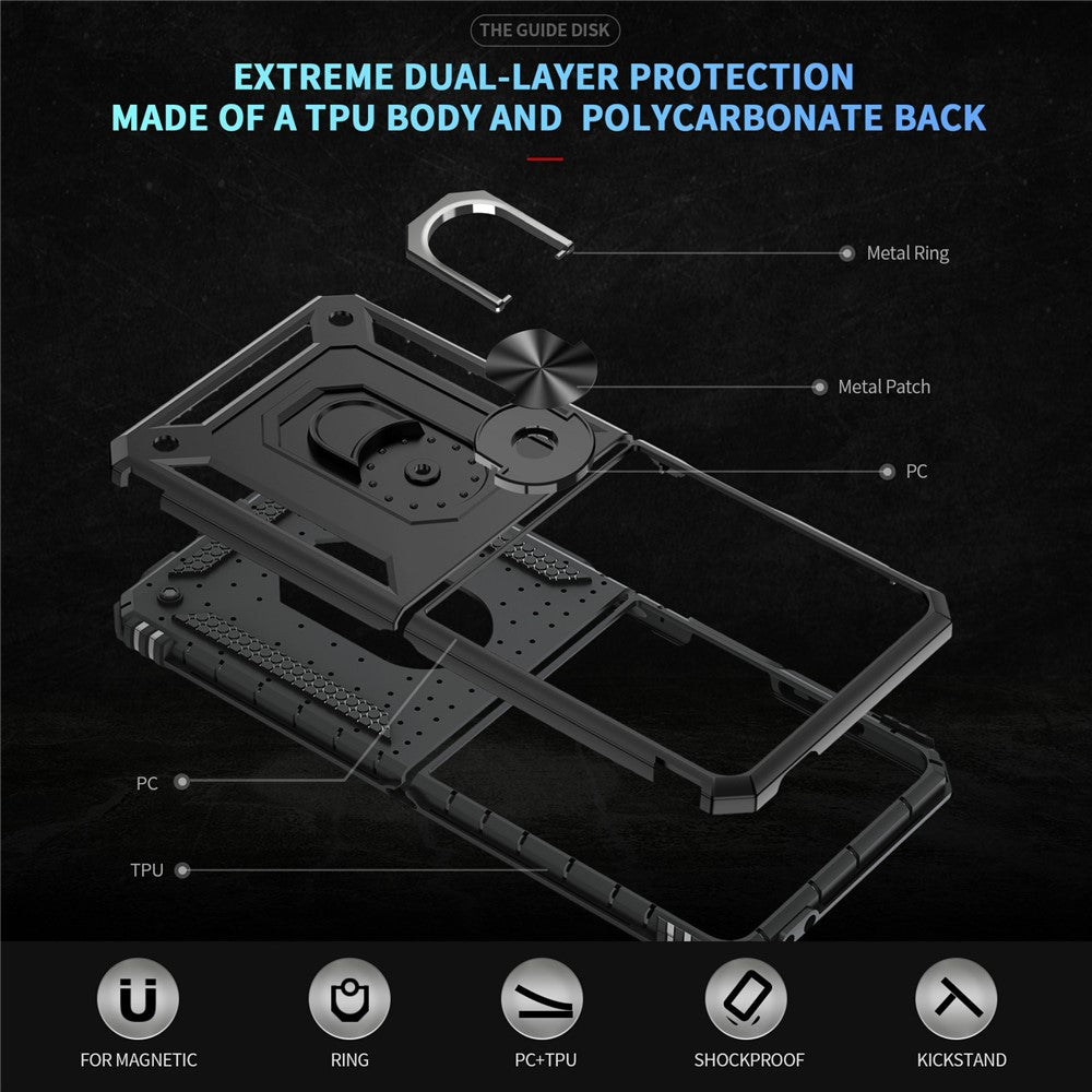 For Samsung Galaxy Z Flip7 5G Case TPU + PC Phone Cover with Ring Kickstand Drop Protection - Black