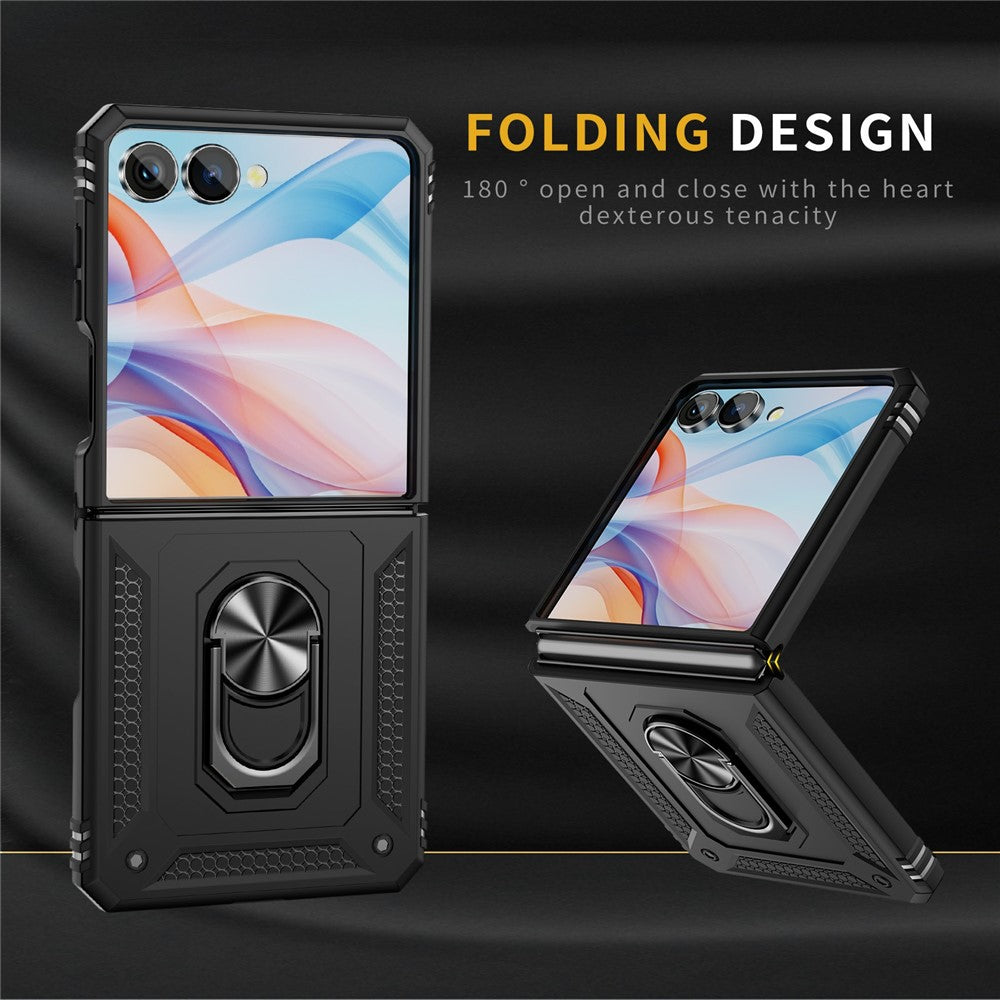 For Samsung Galaxy Z Flip7 5G Case TPU + PC Phone Cover with Ring Kickstand Drop Protection - Black