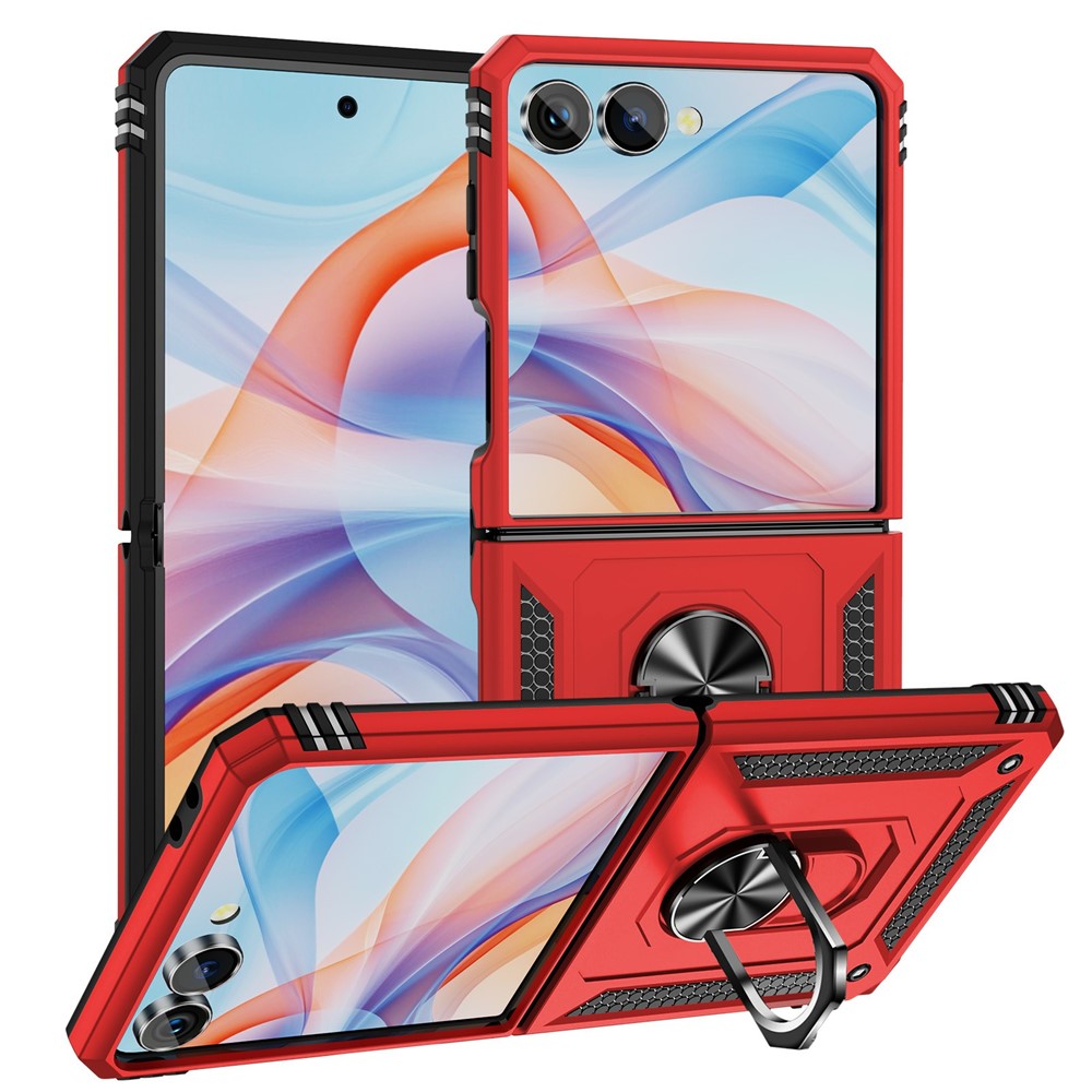 For Samsung Galaxy Z Flip7 5G Case TPU + PC Phone Cover with Ring Kickstand Drop Protection - Red