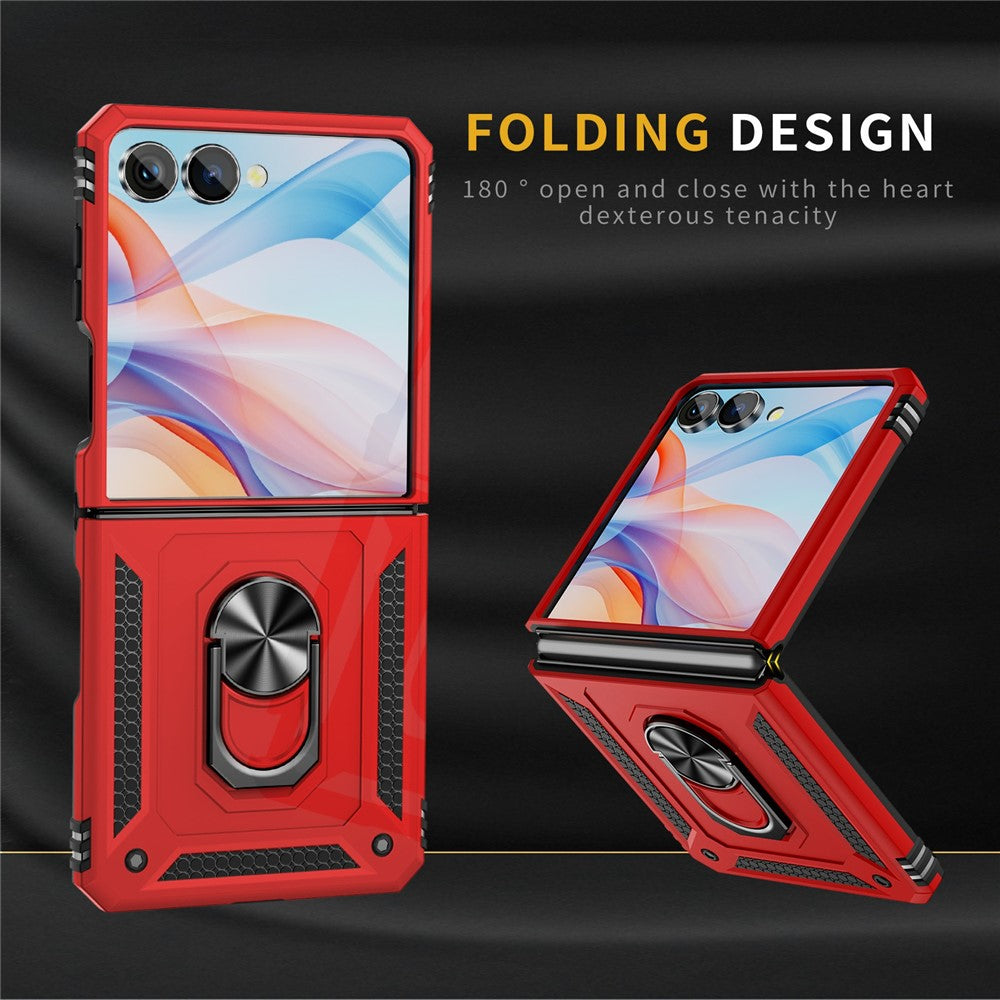 For Samsung Galaxy Z Flip7 5G Case TPU + PC Phone Cover with Ring Kickstand Drop Protection - Red