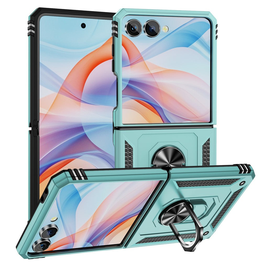 For Samsung Galaxy Z Flip7 5G Case TPU + PC Phone Cover with Ring Kickstand Drop Protection - Grey Green