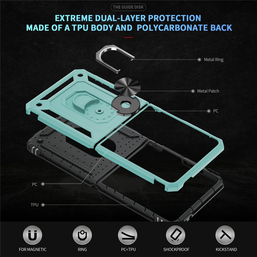 For Samsung Galaxy Z Flip7 5G Case TPU + PC Phone Cover with Ring Kickstand Drop Protection - Grey Green