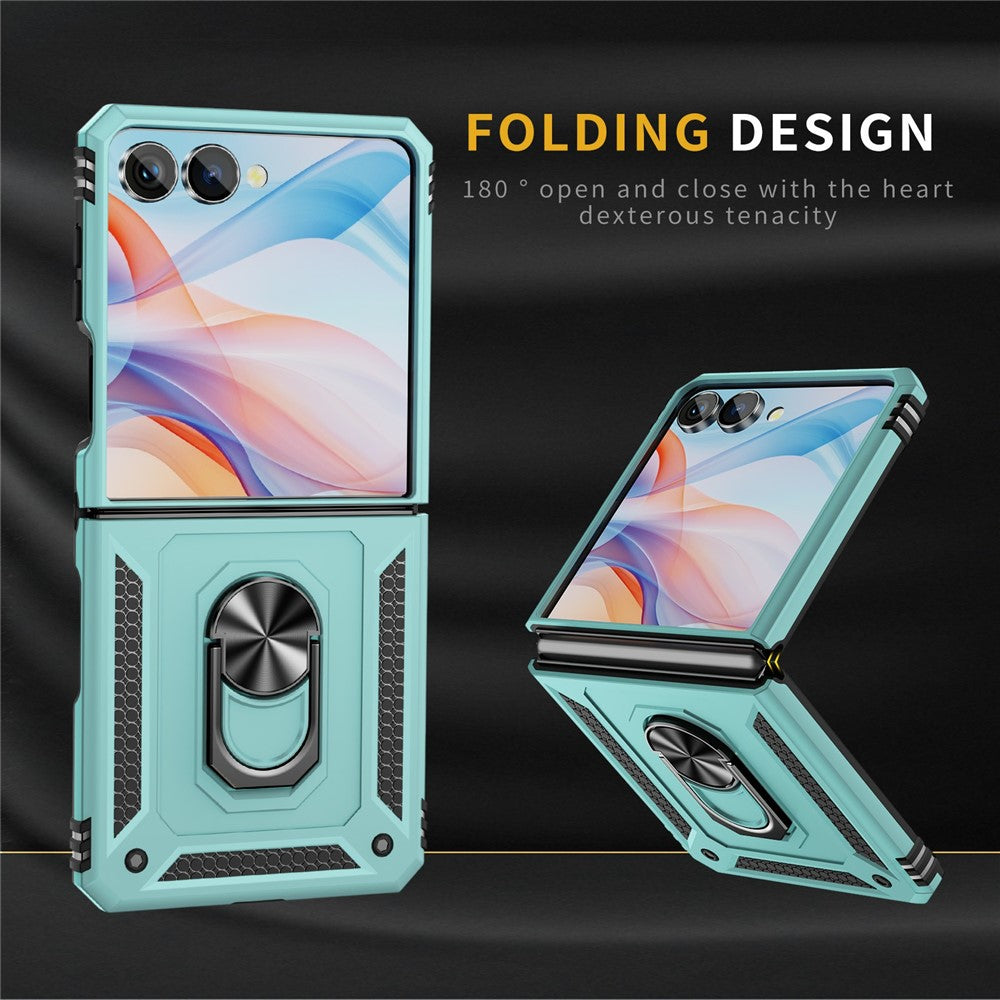 For Samsung Galaxy Z Flip7 5G Case TPU + PC Phone Cover with Ring Kickstand Drop Protection - Grey Green