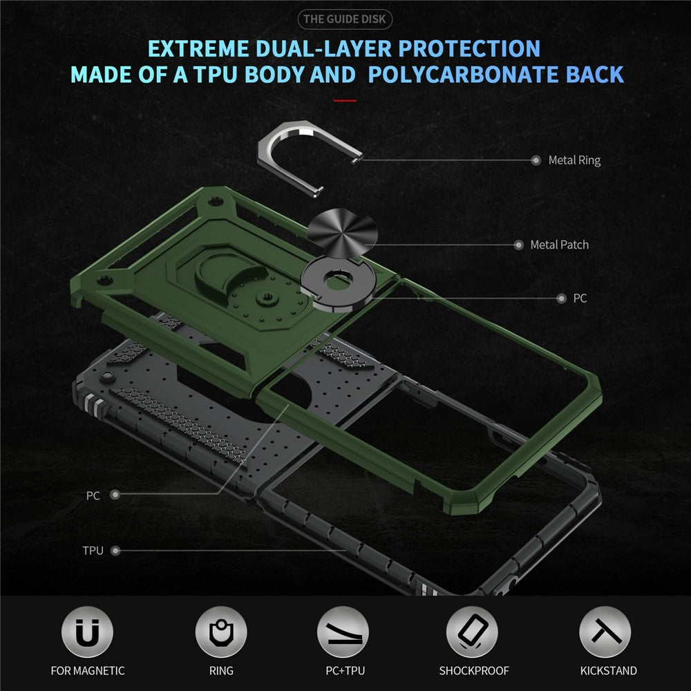For Samsung Galaxy Z Flip7 5G Case TPU + PC Phone Cover with Ring Kickstand Drop Protection - Army Green