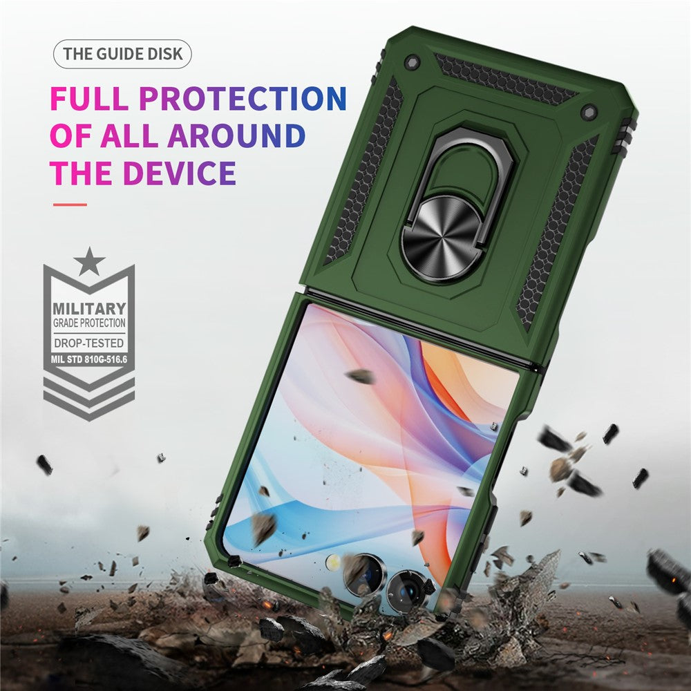 For Samsung Galaxy Z Flip7 5G Case TPU + PC Phone Cover with Ring Kickstand Drop Protection - Army Green