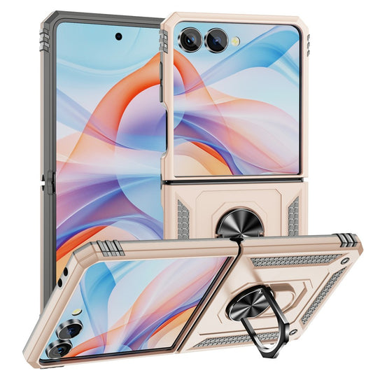 For Samsung Galaxy Z Flip7 5G Case TPU + PC Phone Cover with Ring Kickstand Drop Protection - Apricot