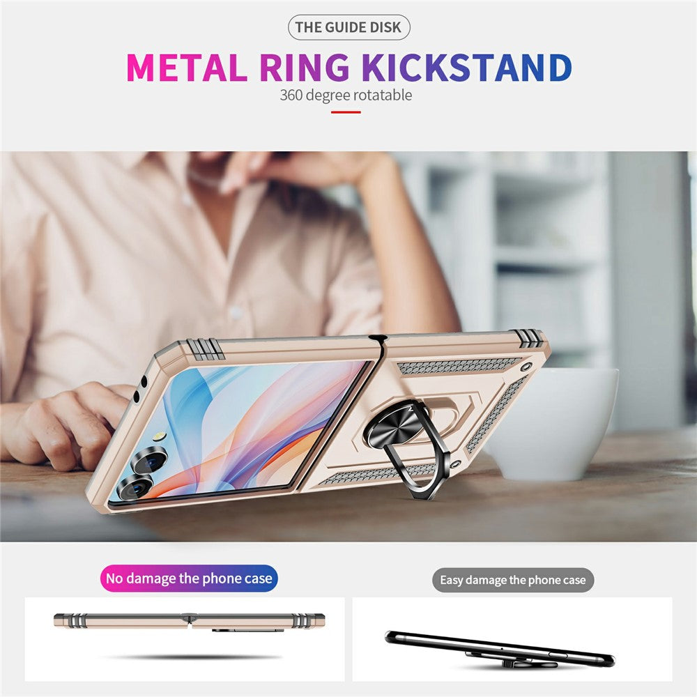 For Samsung Galaxy Z Flip7 5G Case TPU + PC Phone Cover with Ring Kickstand Drop Protection - Apricot