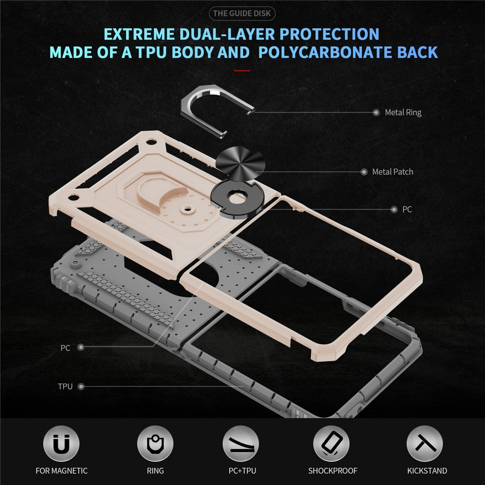 For Samsung Galaxy Z Flip7 5G Case TPU + PC Phone Cover with Ring Kickstand Drop Protection - Apricot