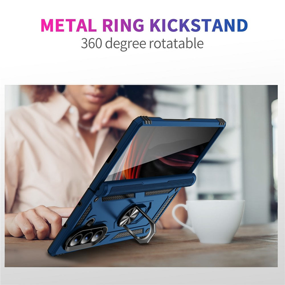 For Samsung Galaxy Z Fold7 5G Case PC + TPU Phone Cover with Kickstand - Blue