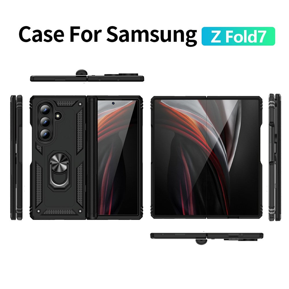 For Samsung Galaxy Z Fold7 5G Case PC + TPU Phone Cover with Kickstand - Black