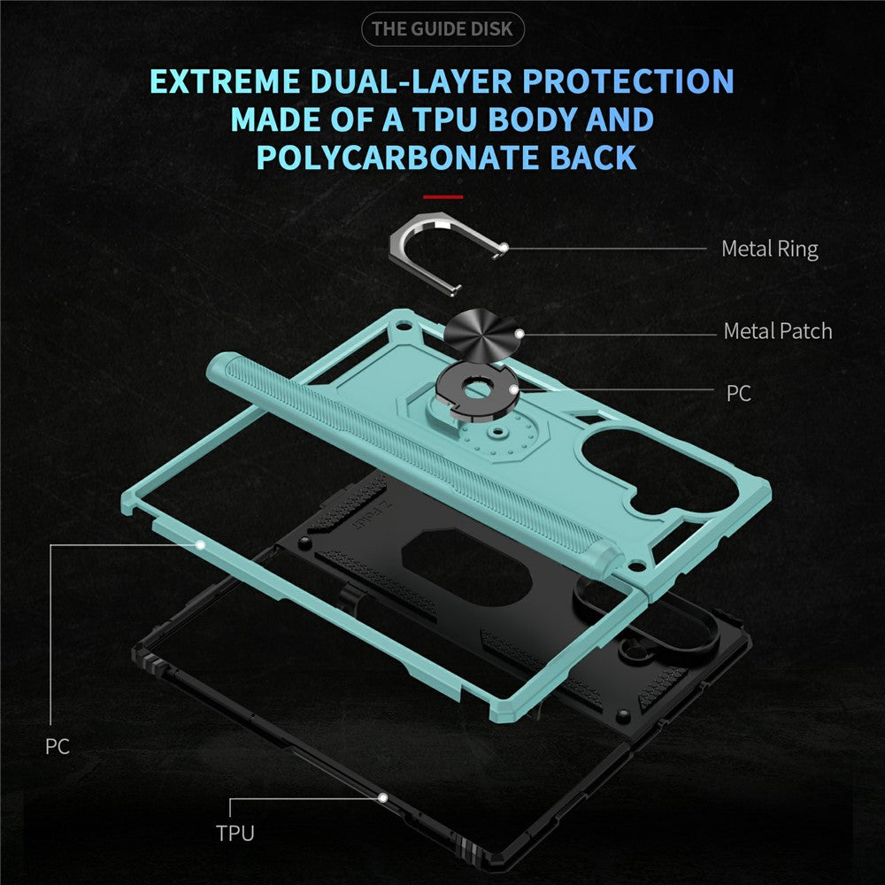 For Samsung Galaxy Z Fold7 5G Case PC + TPU Phone Cover with Kickstand - Grey Green