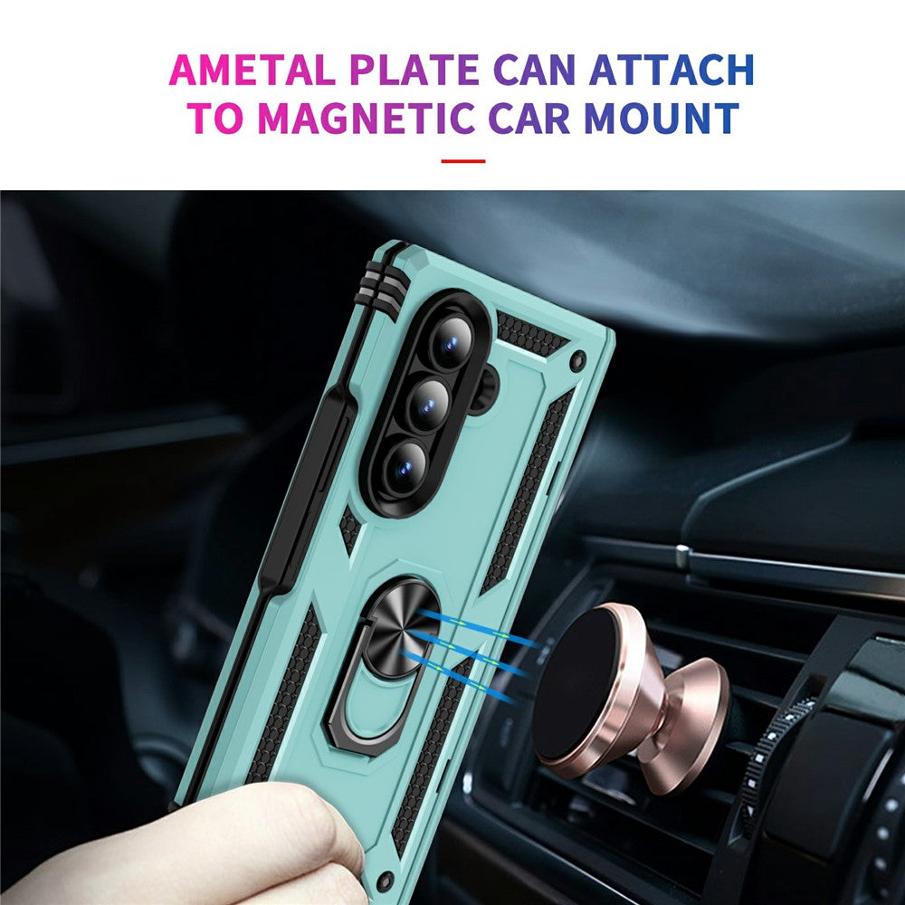 For Samsung Galaxy Z Fold7 5G Case PC + TPU Phone Cover with Kickstand - Grey Green