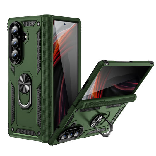 For Samsung Galaxy Z Fold7 5G Case PC + TPU Phone Cover with Kickstand - Army Green